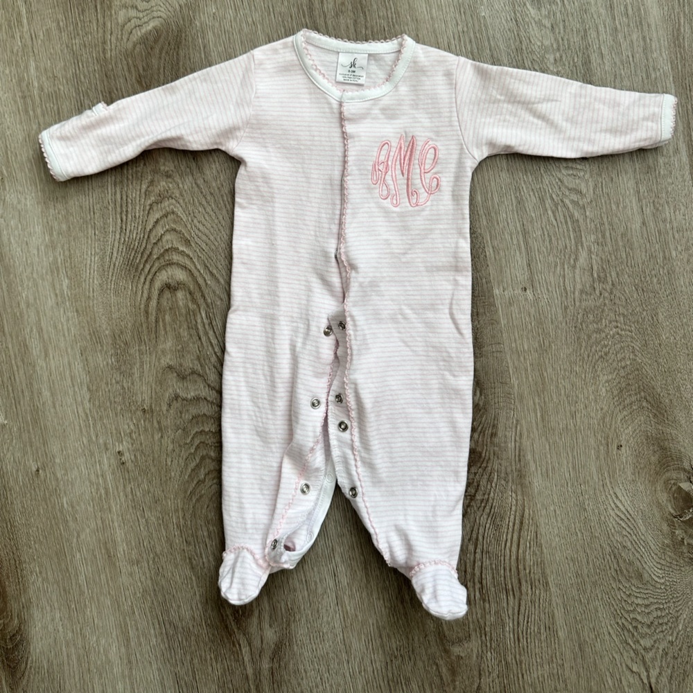 Pink Striped Kids One Piece- Monogram- AMC